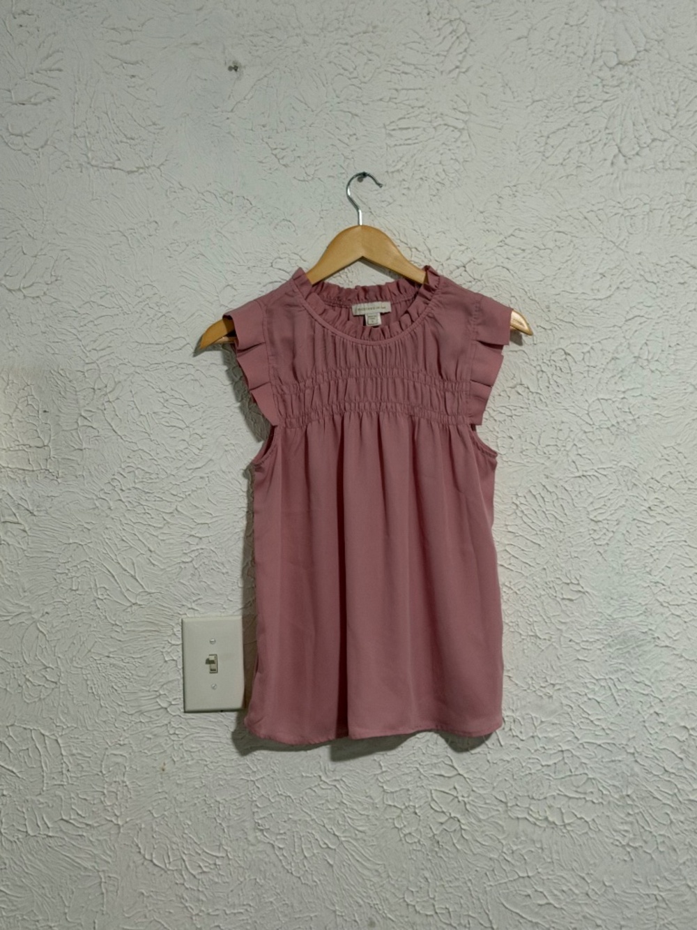 Monteau Pink Smocked Ruffle Sleeve Blouse Size Small